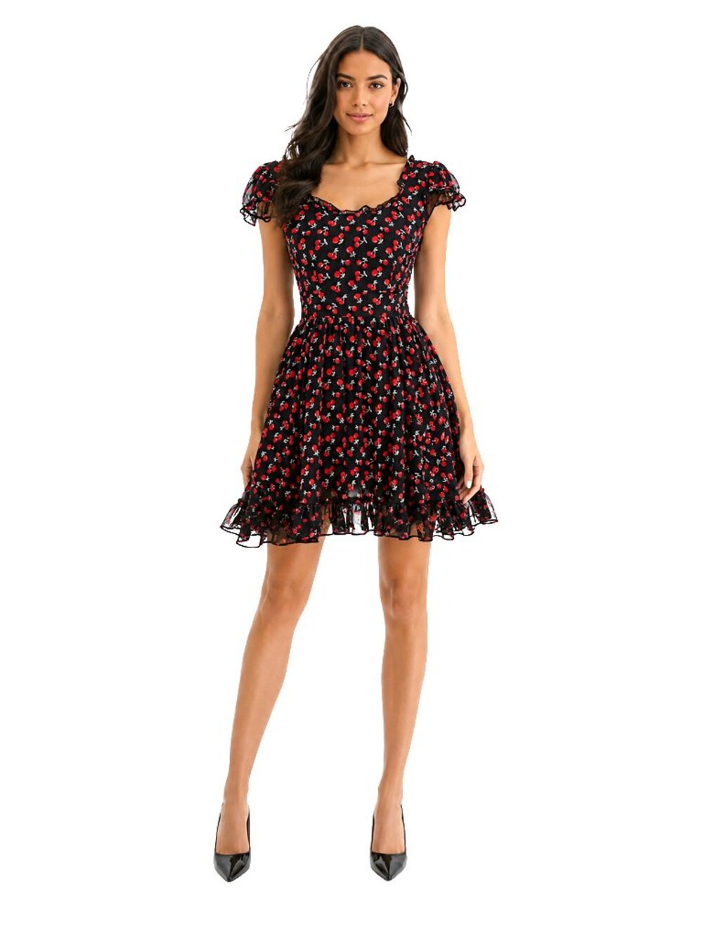 Royal Bones Cherry Print Dress Small Goth Punk Coquette Y2K Fit Flare Mini